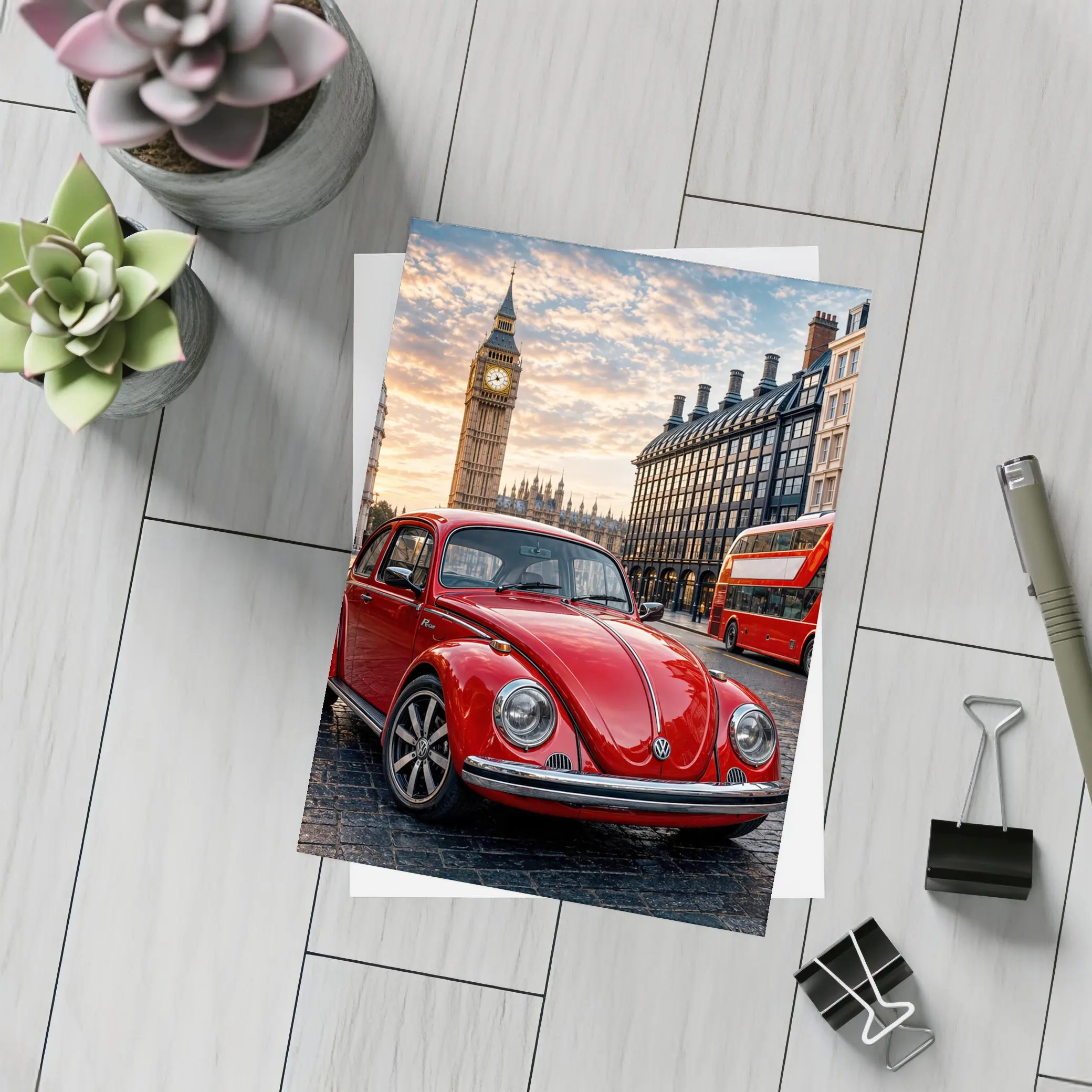 Volkswagen Beetle Red London Big Ben Street – Postcards