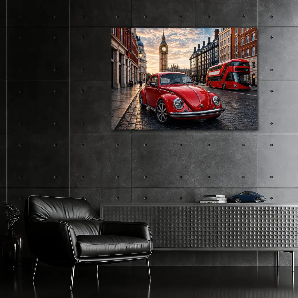 Volkswagen Beetle Red London Big Ben Street – Wall Art