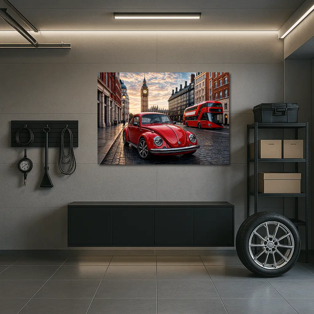 Volkswagen Beetle Red London Big Ben Street – Wall Art