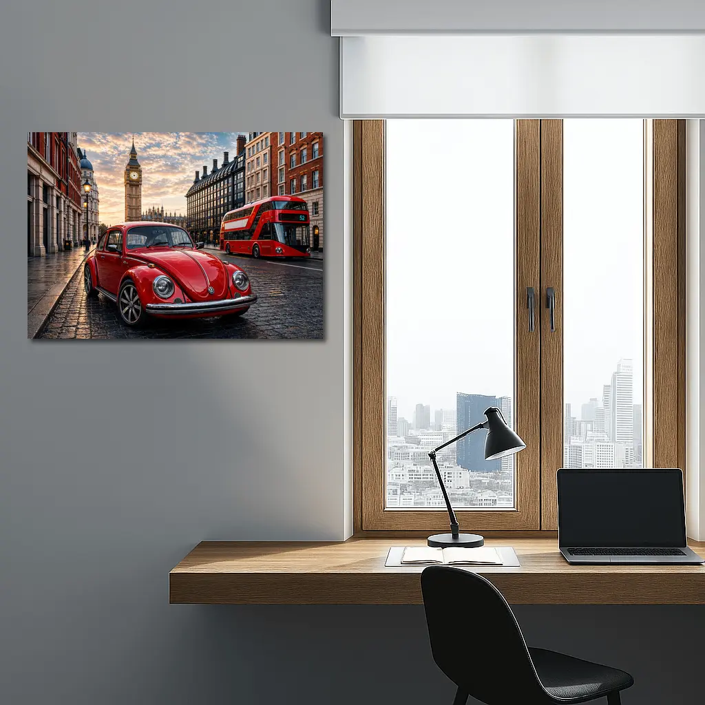 Volkswagen Beetle Red London Big Ben Street – Wall Art