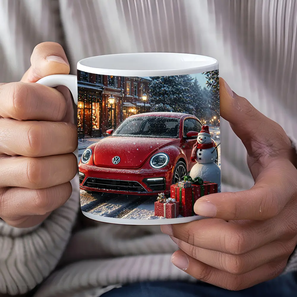 Volkswagen Beetle Red Christmas Snow Scene – Mugs
