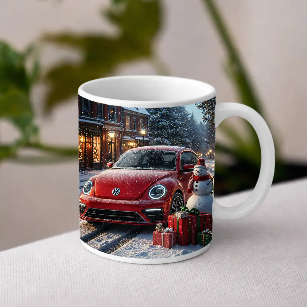 Volkswagen Beetle Red Christmas Snow Scene – Mugs