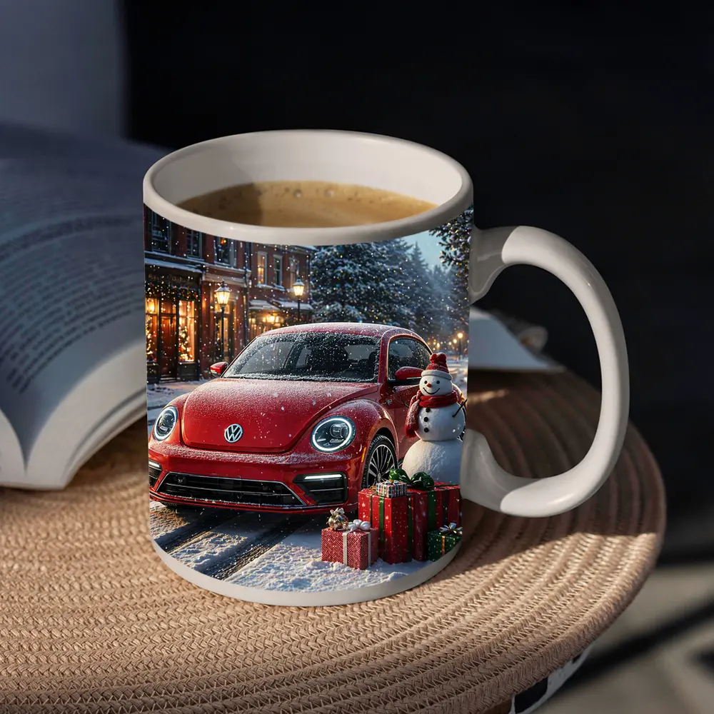 Volkswagen Beetle Red Christmas Snow Scene – Mugs