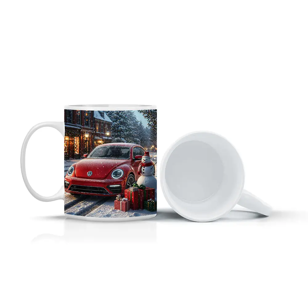Volkswagen Beetle Red Christmas Snow Scene – Mugs