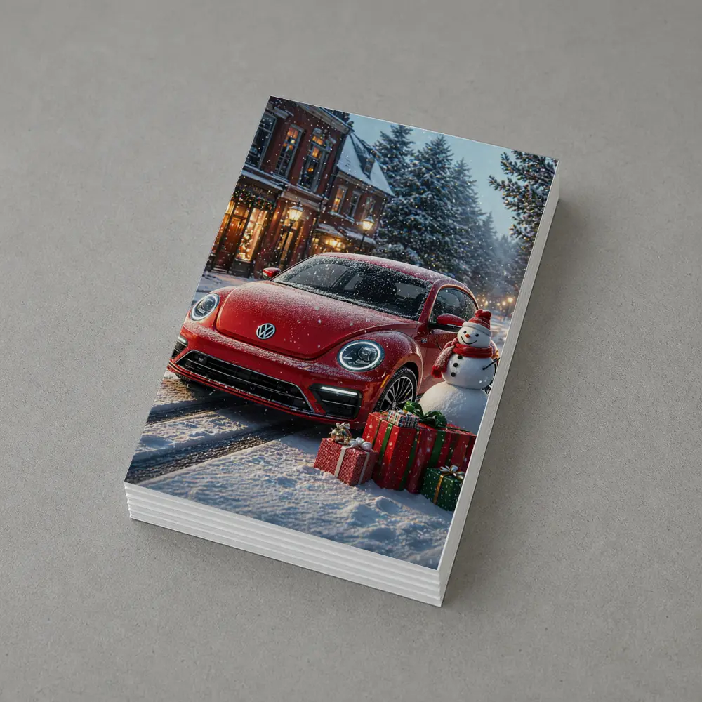Volkswagen Beetle Red Christmas Snow Scene – Postcards