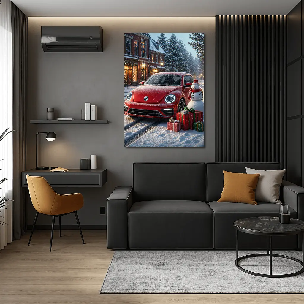 Volkswagen Beetle Red Christmas Snow Scene – Wall Art