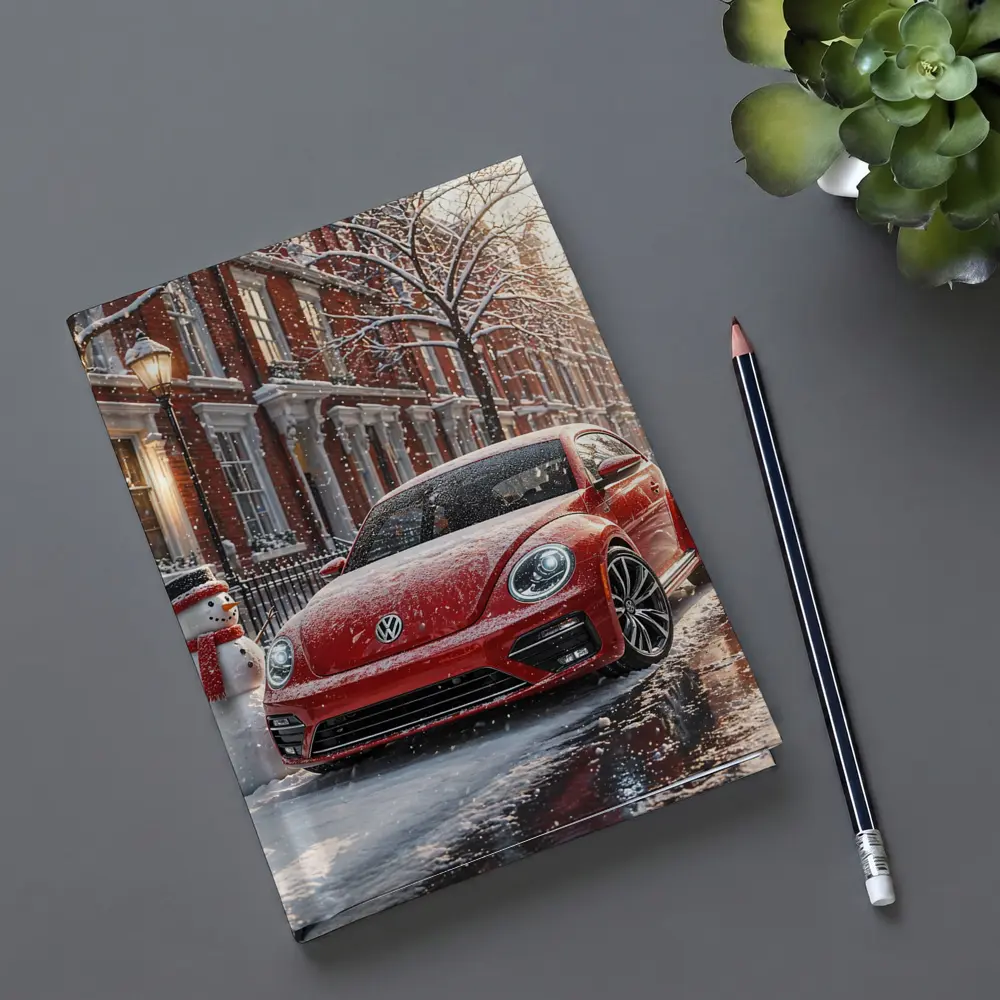Volkswagen Beetle Red Car Snowy City Street – Notebooks