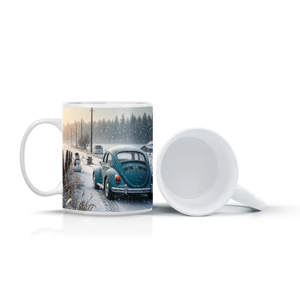 Volkswagen Beetle Winter Snow Country Road – Mugs