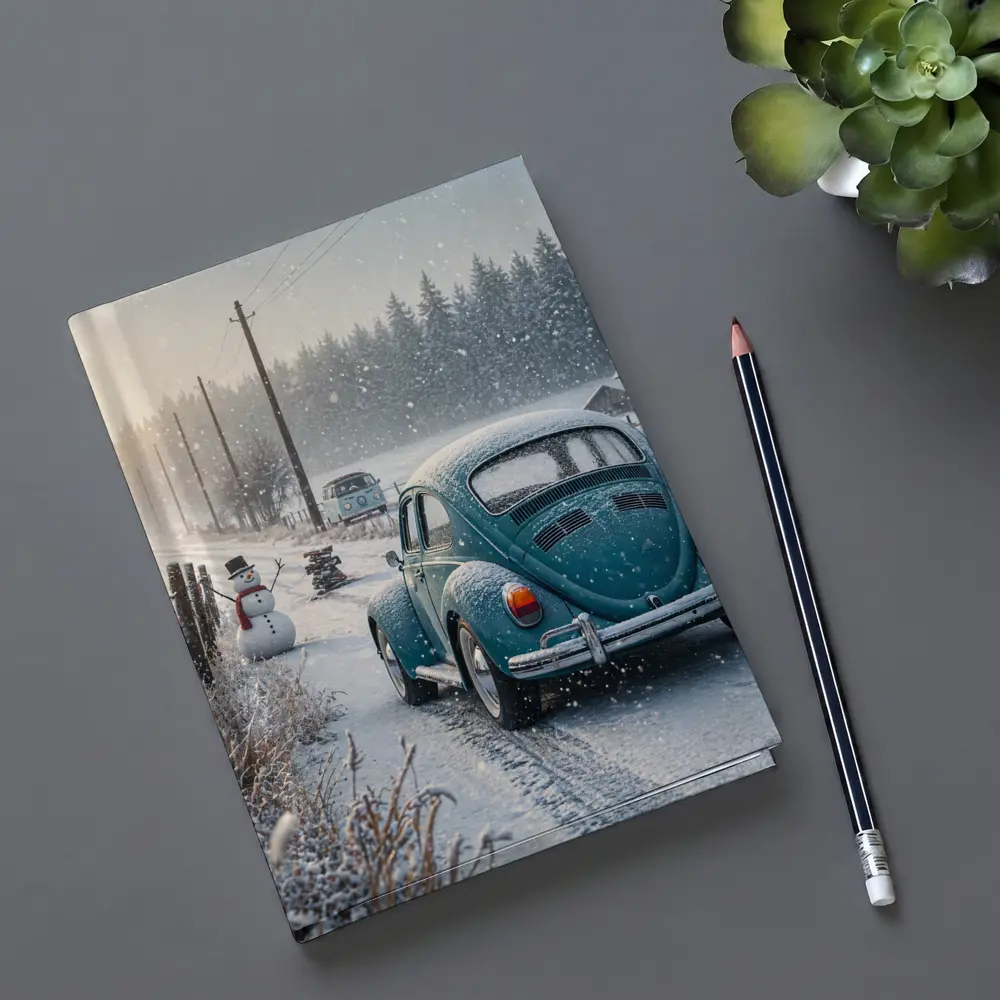 Volkswagen Beetle Winter Snow Country Road – Notebooks