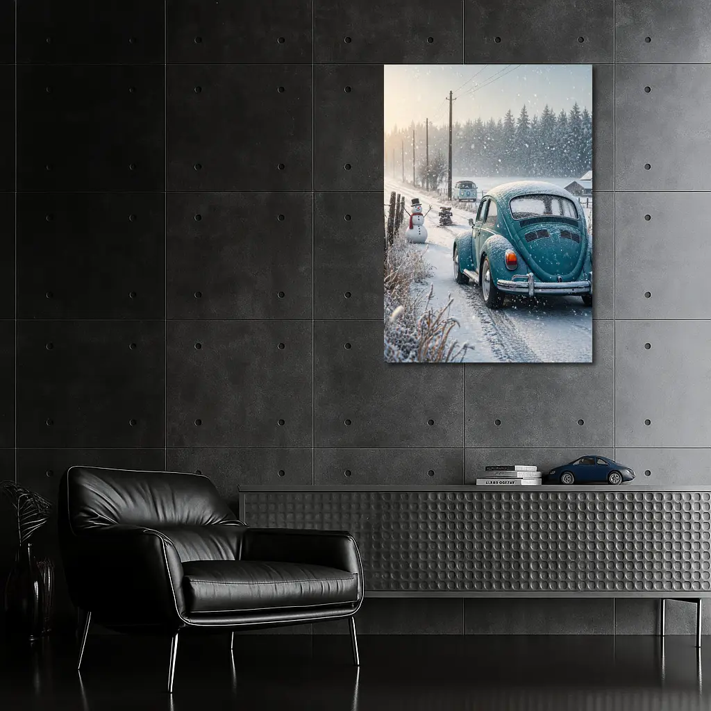 Volkswagen Beetle Winter Snow Country Road – Wall Art