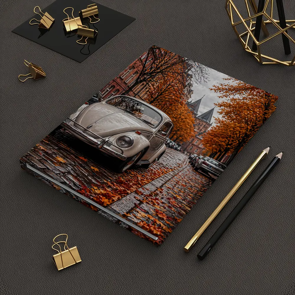 Volkswagen Beetle Classic Cobblestone Autumn Street – Notebooks