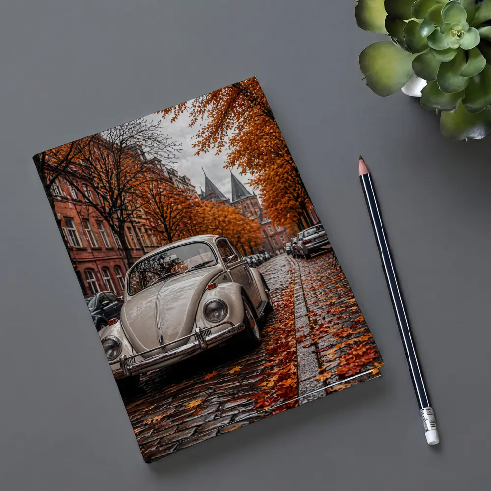 Volkswagen Beetle Classic Cobblestone Autumn Street – Notebooks