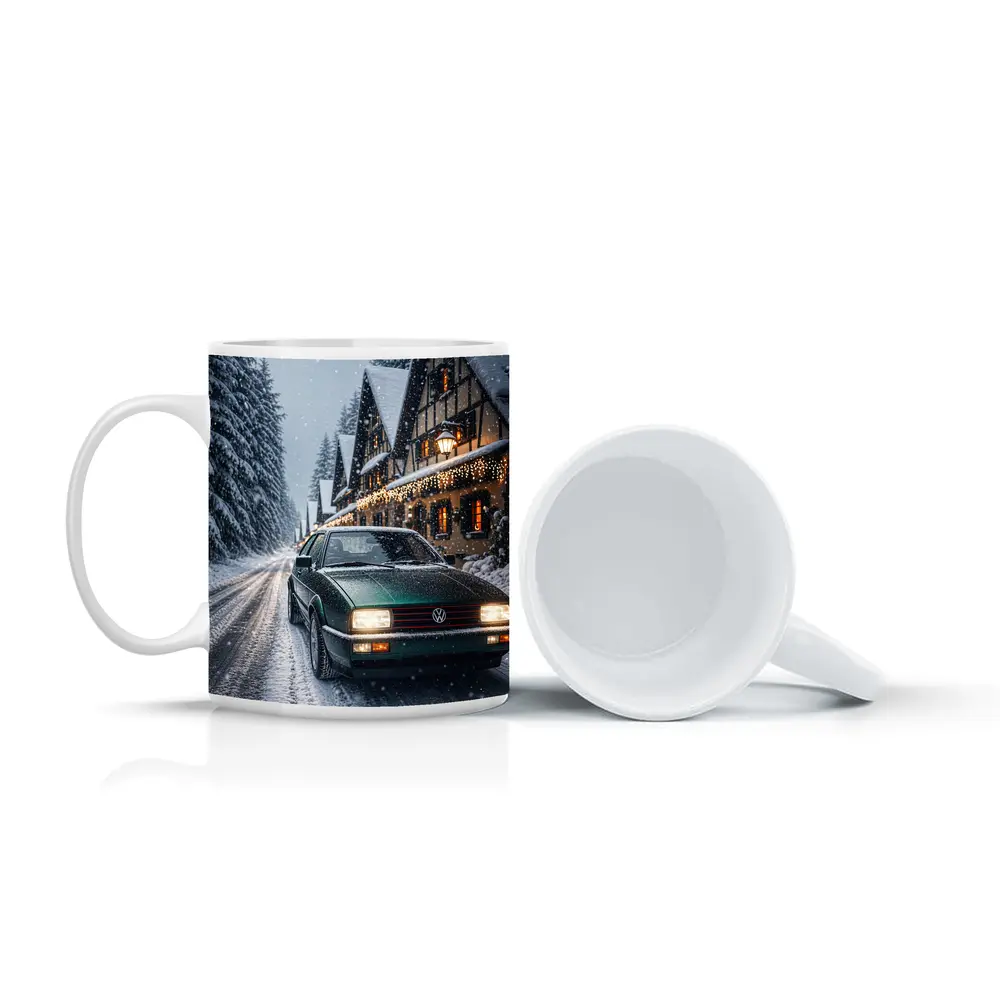 Volkswagen Corrado Green Car Snowy Winter Street – Mugs