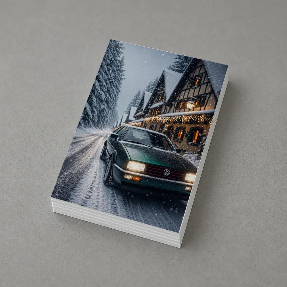 Volkswagen Corrado Green Car Snowy Winter Street – Postcards
