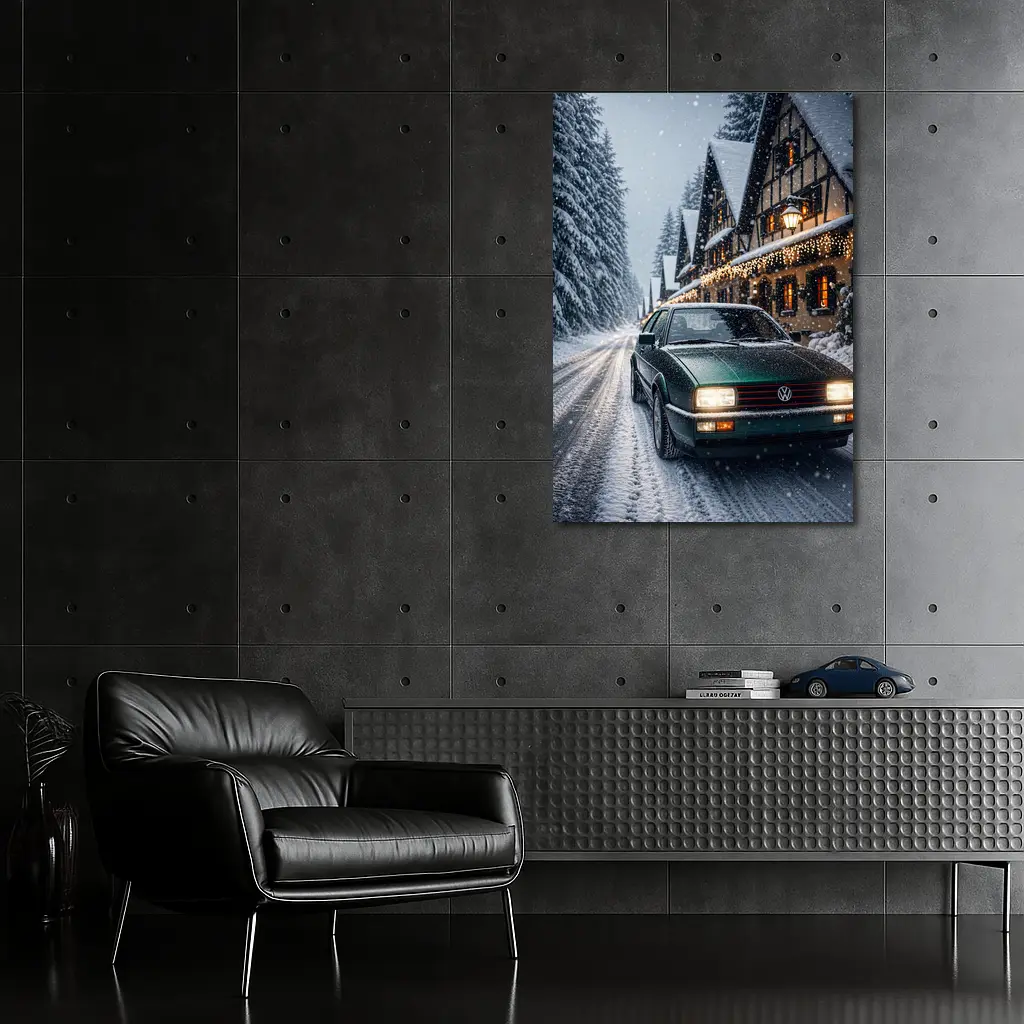 Volkswagen Corrado Green Car Snowy Winter Street – Wall Art