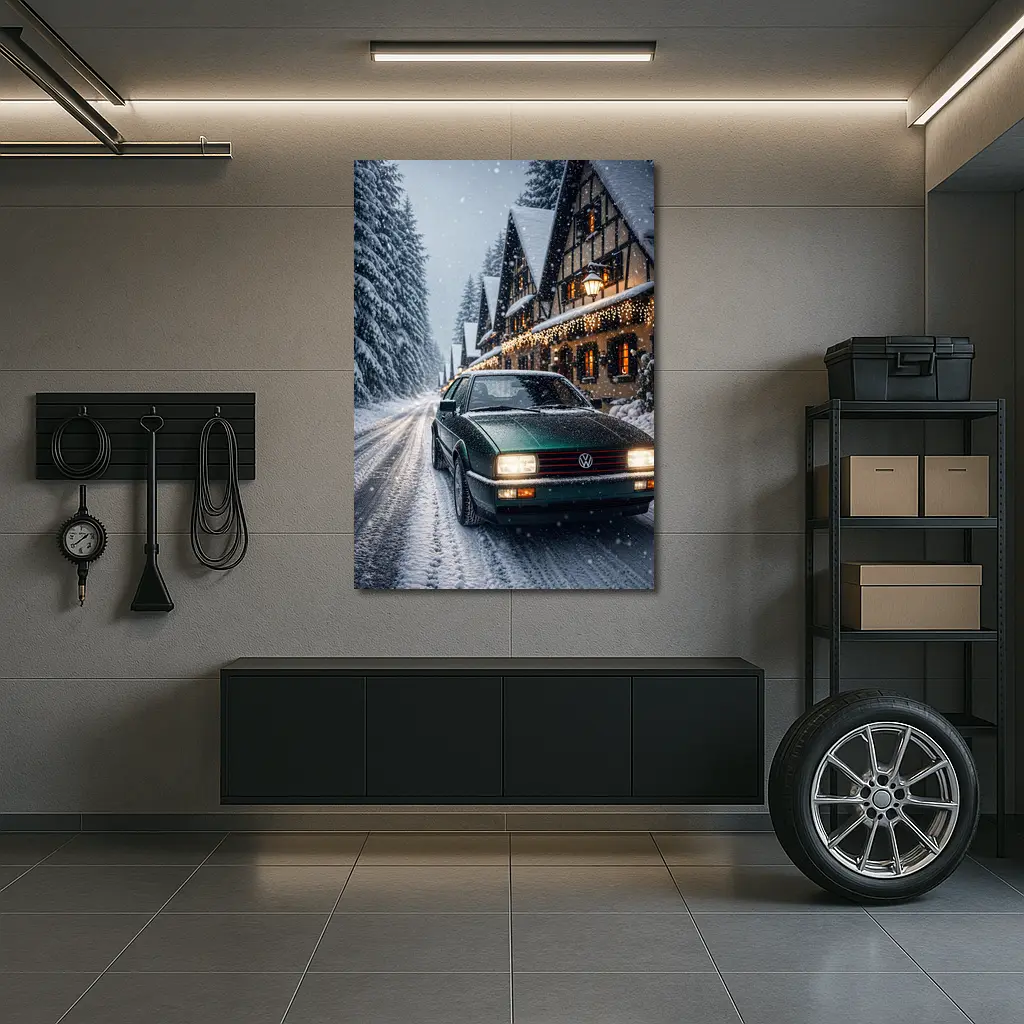 Volkswagen Corrado Green Car Snowy Winter Street – Wall Art