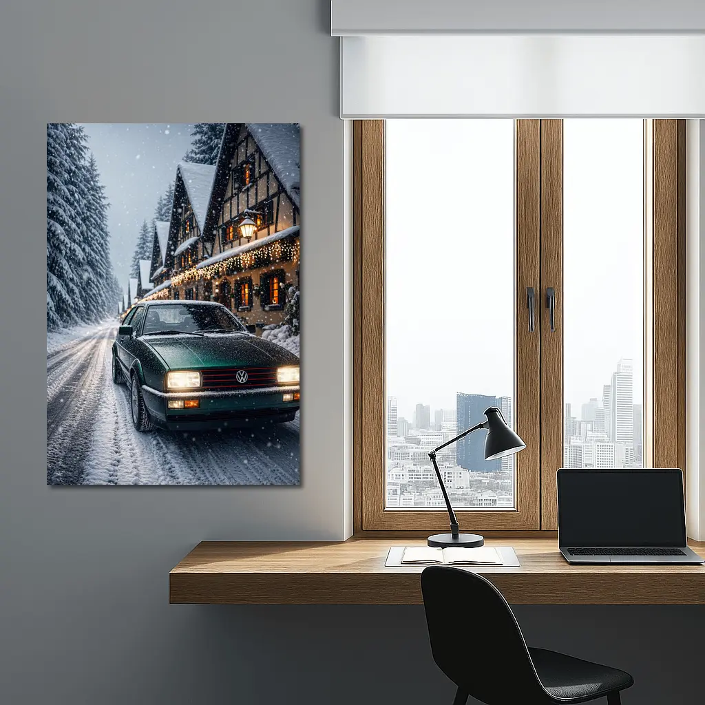 Volkswagen Corrado Green Car Snowy Winter Street – Wall Art