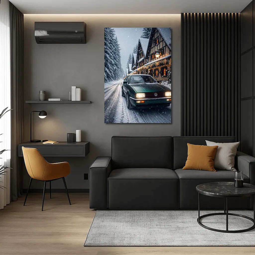 Volkswagen Corrado Green Car Snowy Winter Street – Wall Art