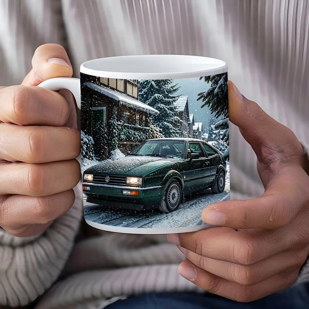 Volkswagen Corrado Green Car Winter Scene – Mugs