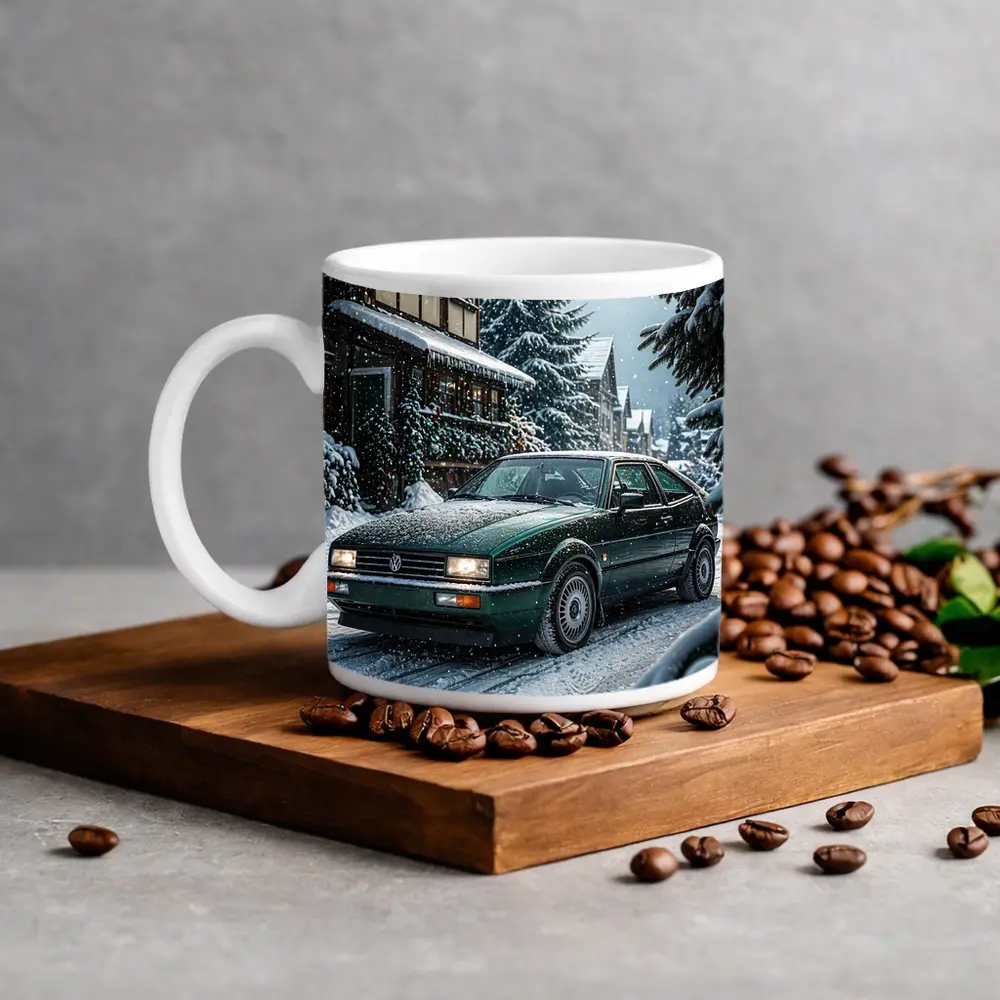 Volkswagen Corrado Green Car Winter Scene – Mugs