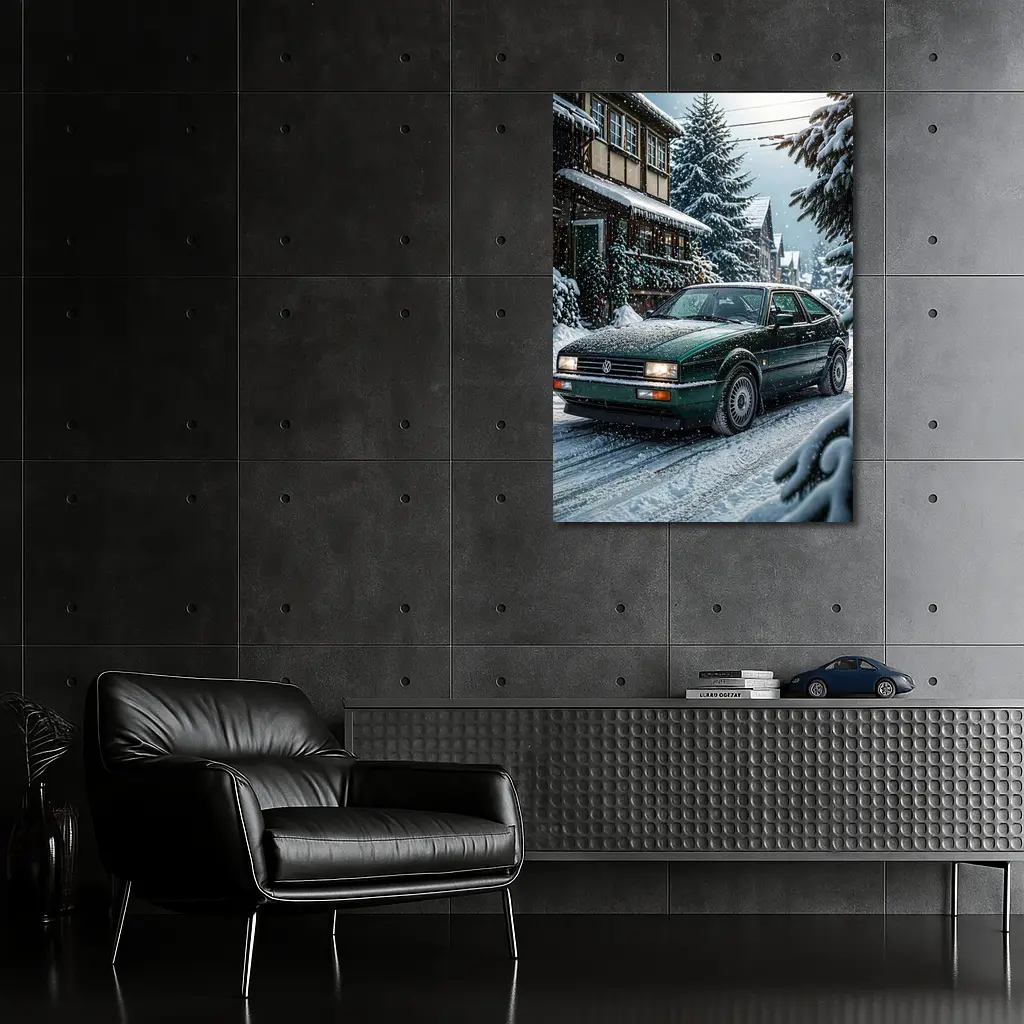 Volkswagen Corrado Green Car Winter Scene – Wall Art