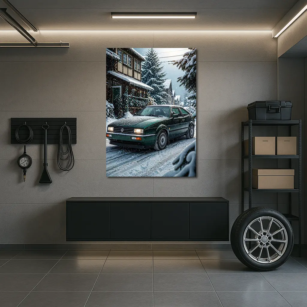 Volkswagen Corrado Green Car Winter Scene – Wall Art