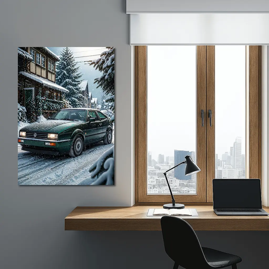 Volkswagen Corrado Green Car Winter Scene – Wall Art