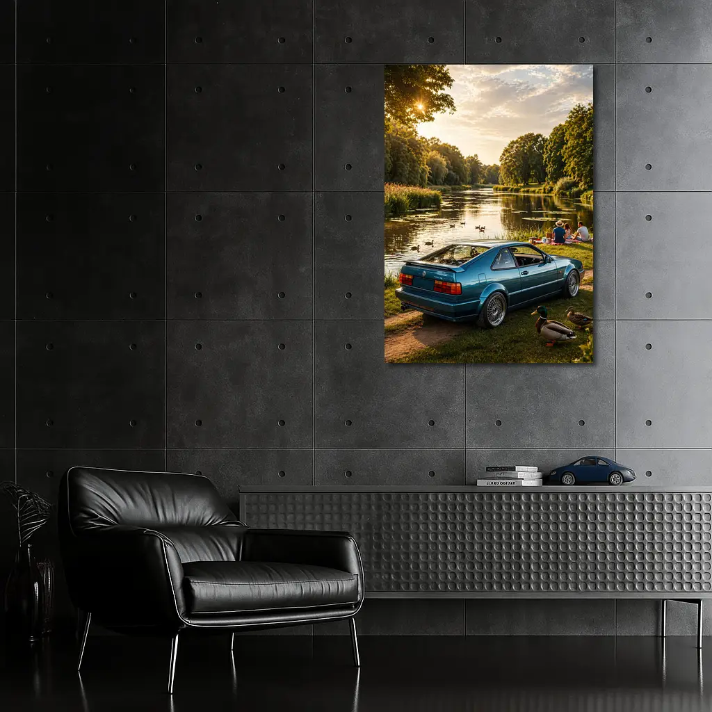 Volkswagen Corrado Blue Coupe by River – Wall Art