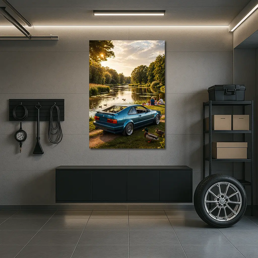 Volkswagen Corrado Blue Coupe by River – Wall Art