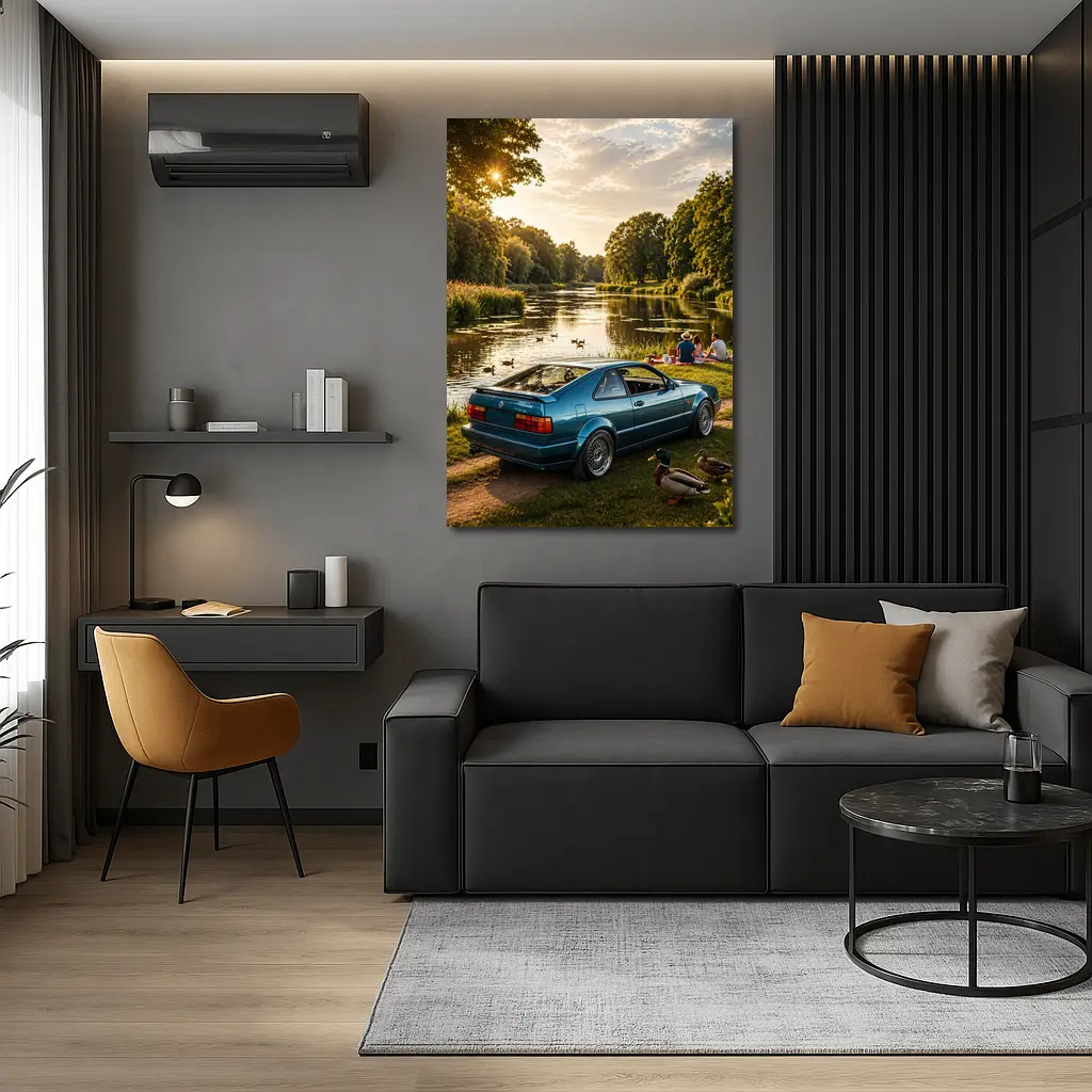 Volkswagen Corrado Blue Coupe by River – Wall Art