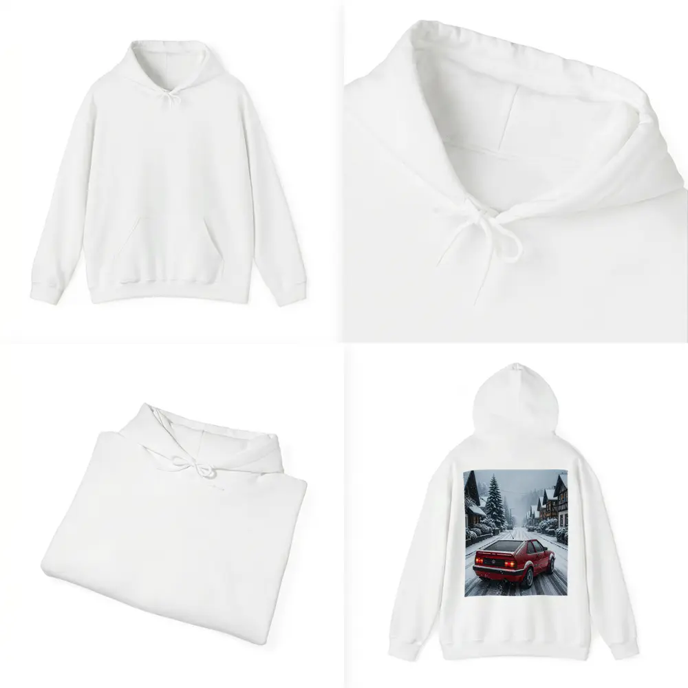 Volkswagen Corrado Red Car Snowy Village Street – Hoodies