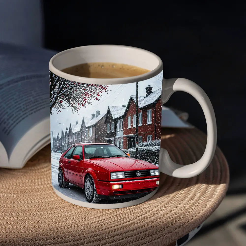 Volkswagen Corrado Red Car Snowy Street – Mugs