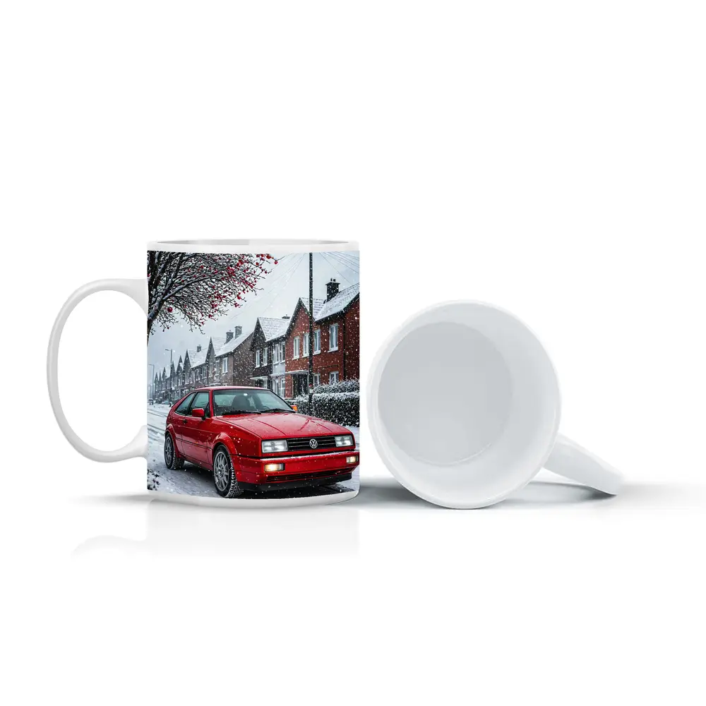 Volkswagen Corrado Red Car Snowy Street – Mugs