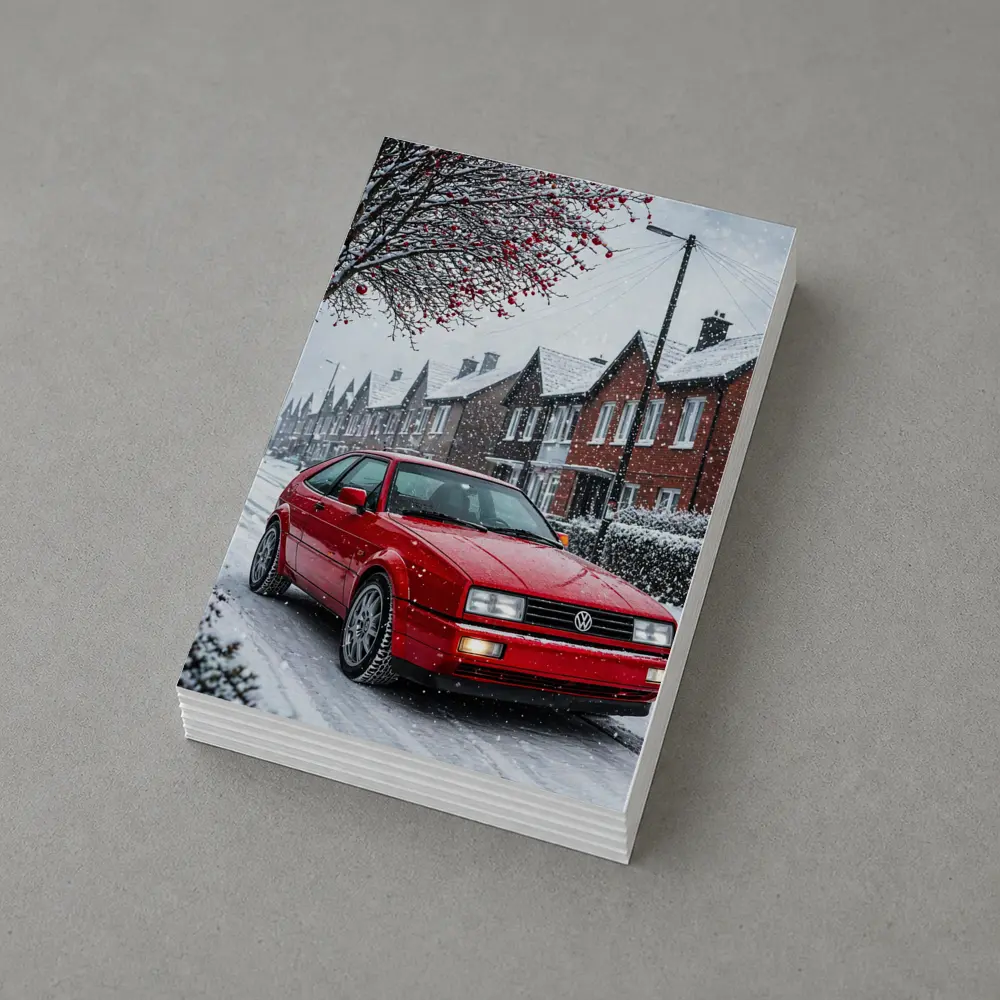 Volkswagen Corrado Red Car Snowy Street – Postcards