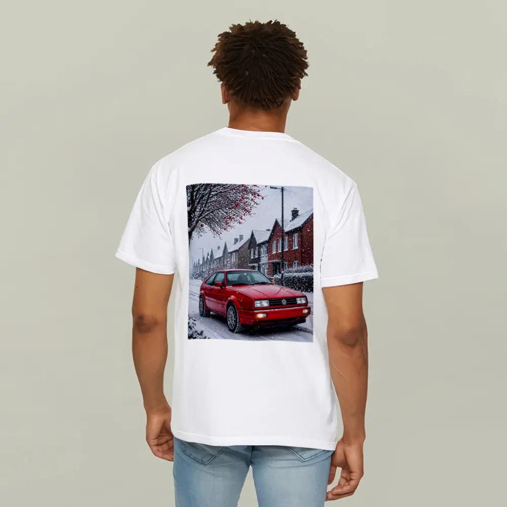Volkswagen Corrado Red Car Snowy Street – T-Shirts