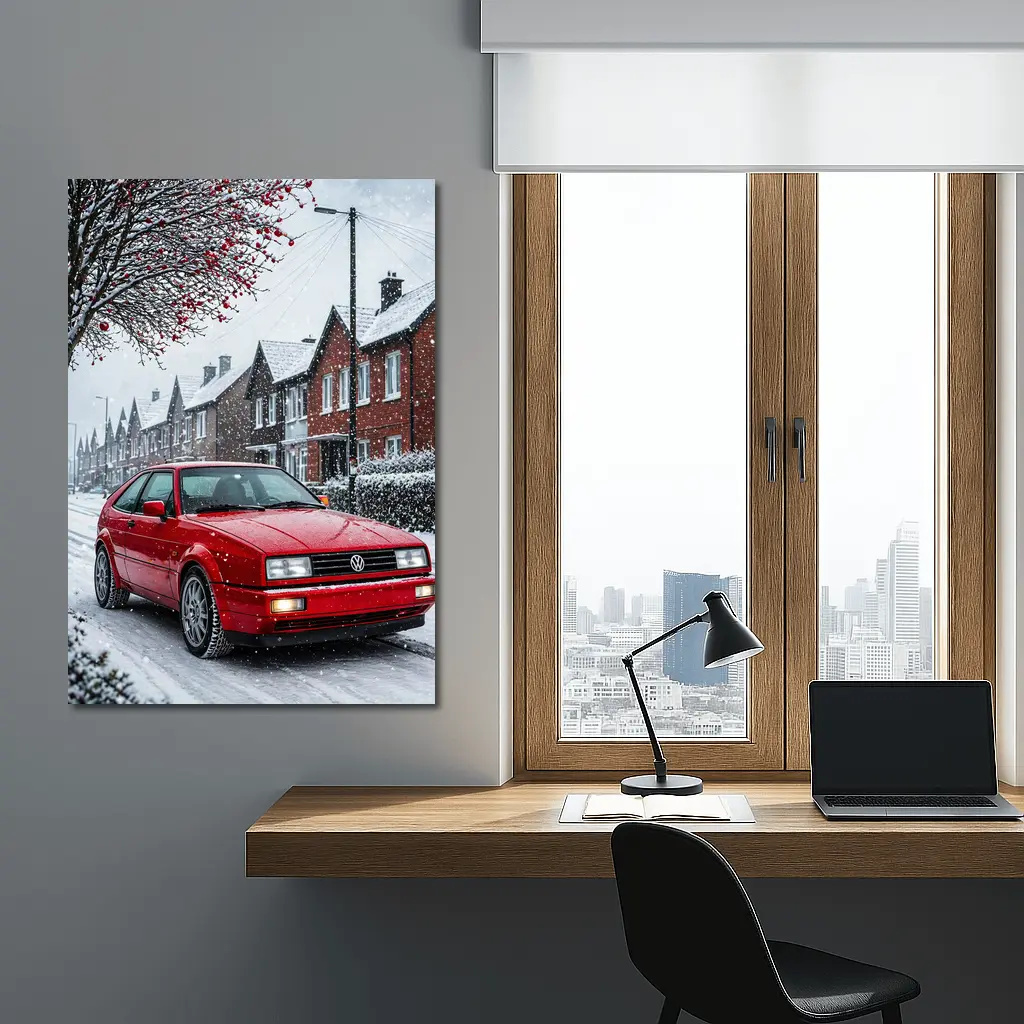 Volkswagen Corrado Red Car Snowy Street – Wall Art