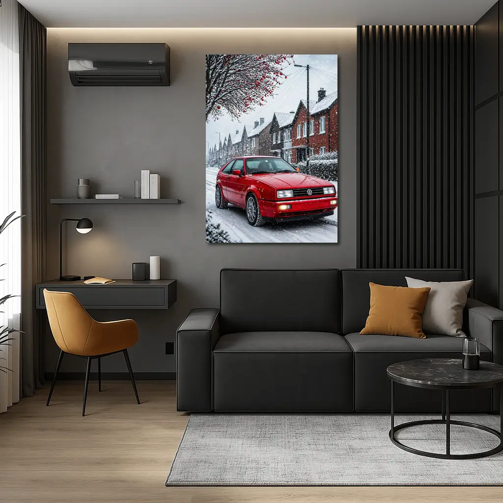 Volkswagen Corrado Red Car Snowy Street – Wall Art