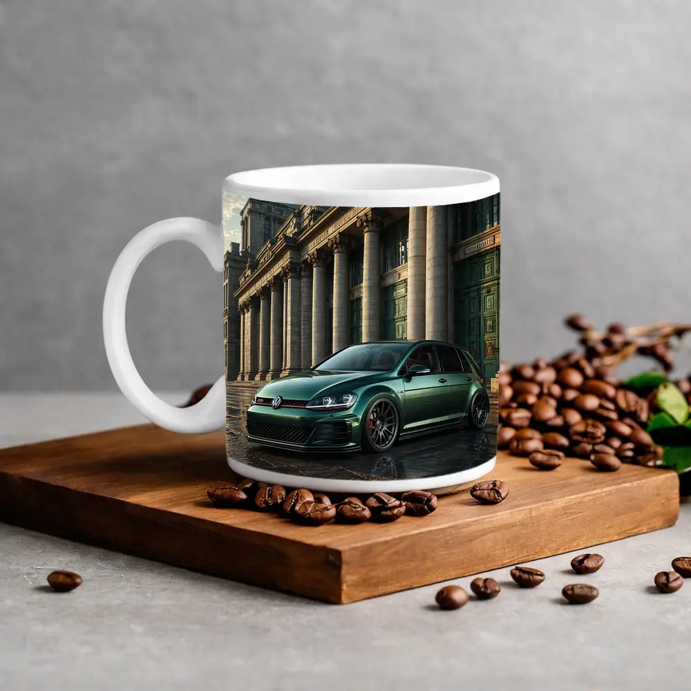 Volkswagen Golf GTI Green Neoclassical Building – Mugs