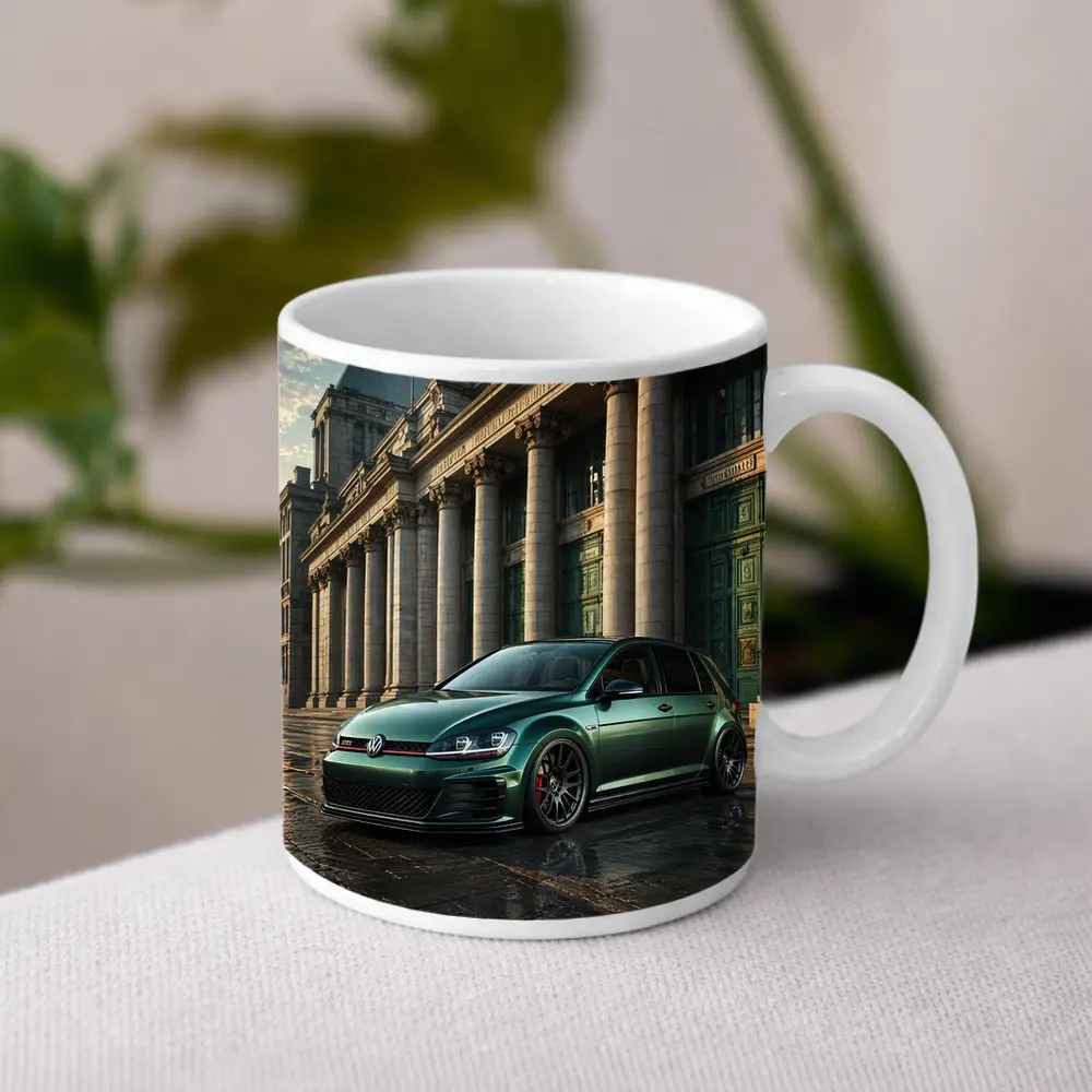 Volkswagen Golf GTI Green Neoclassical Building – Mugs