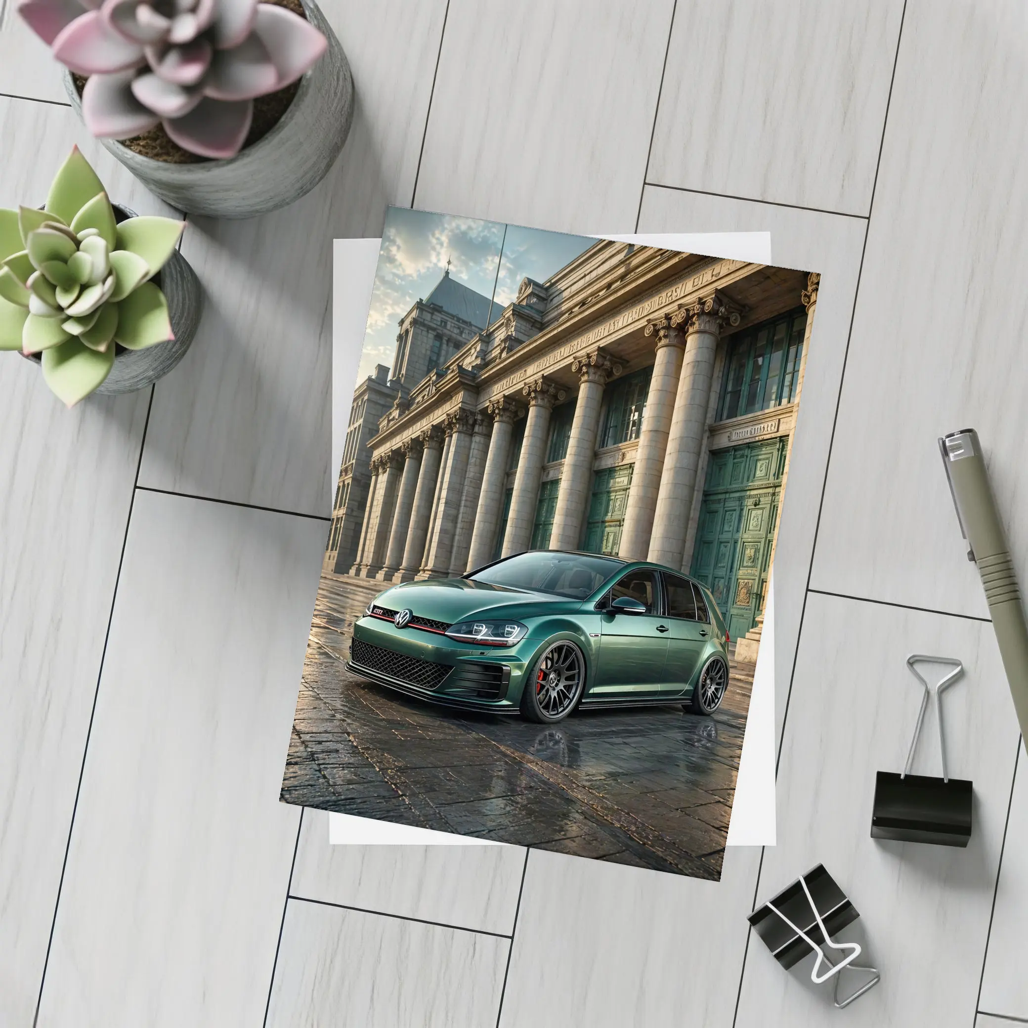 Volkswagen Golf GTI Green Neoclassical Building – Postcards