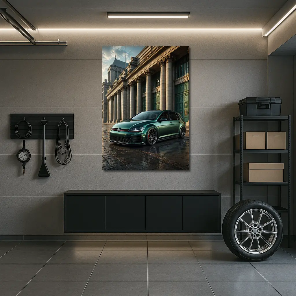 Volkswagen Golf GTI Green Neoclassical Building – Wall Art