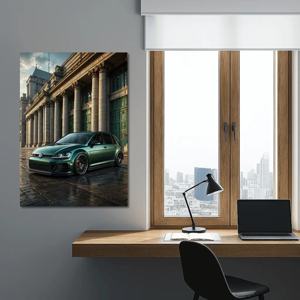 Volkswagen Golf GTI Green Neoclassical Building – Wall Art