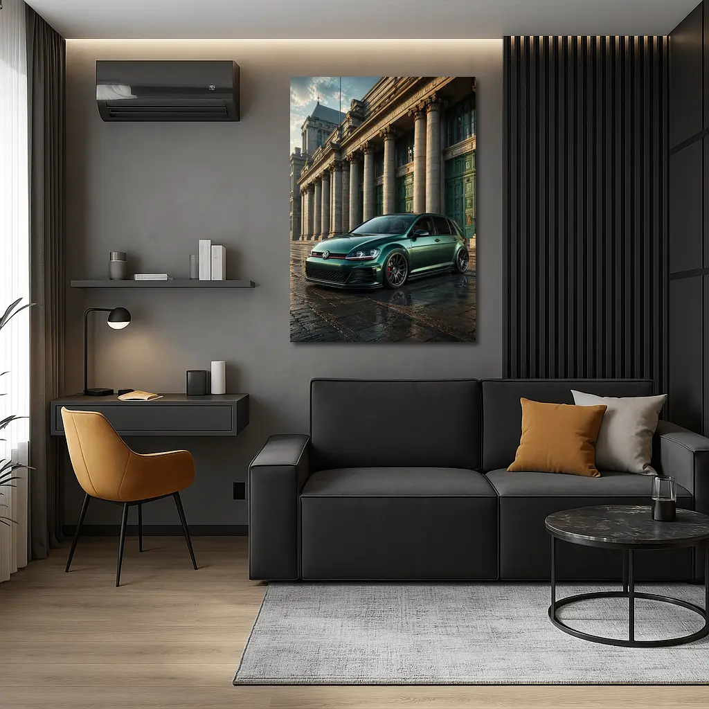 Volkswagen Golf GTI Green Neoclassical Building – Wall Art