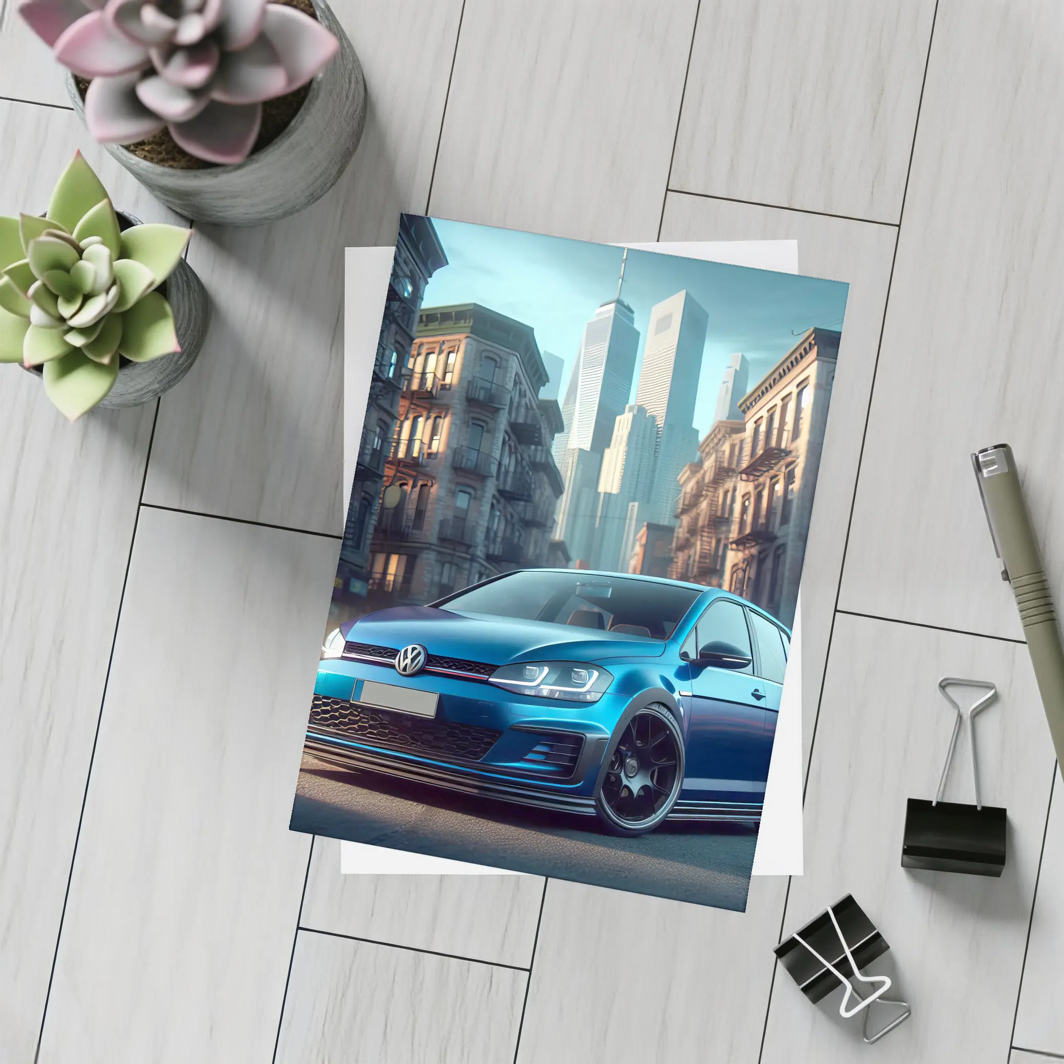 Volkswagen Golf GTI Blue City Street – Postcards