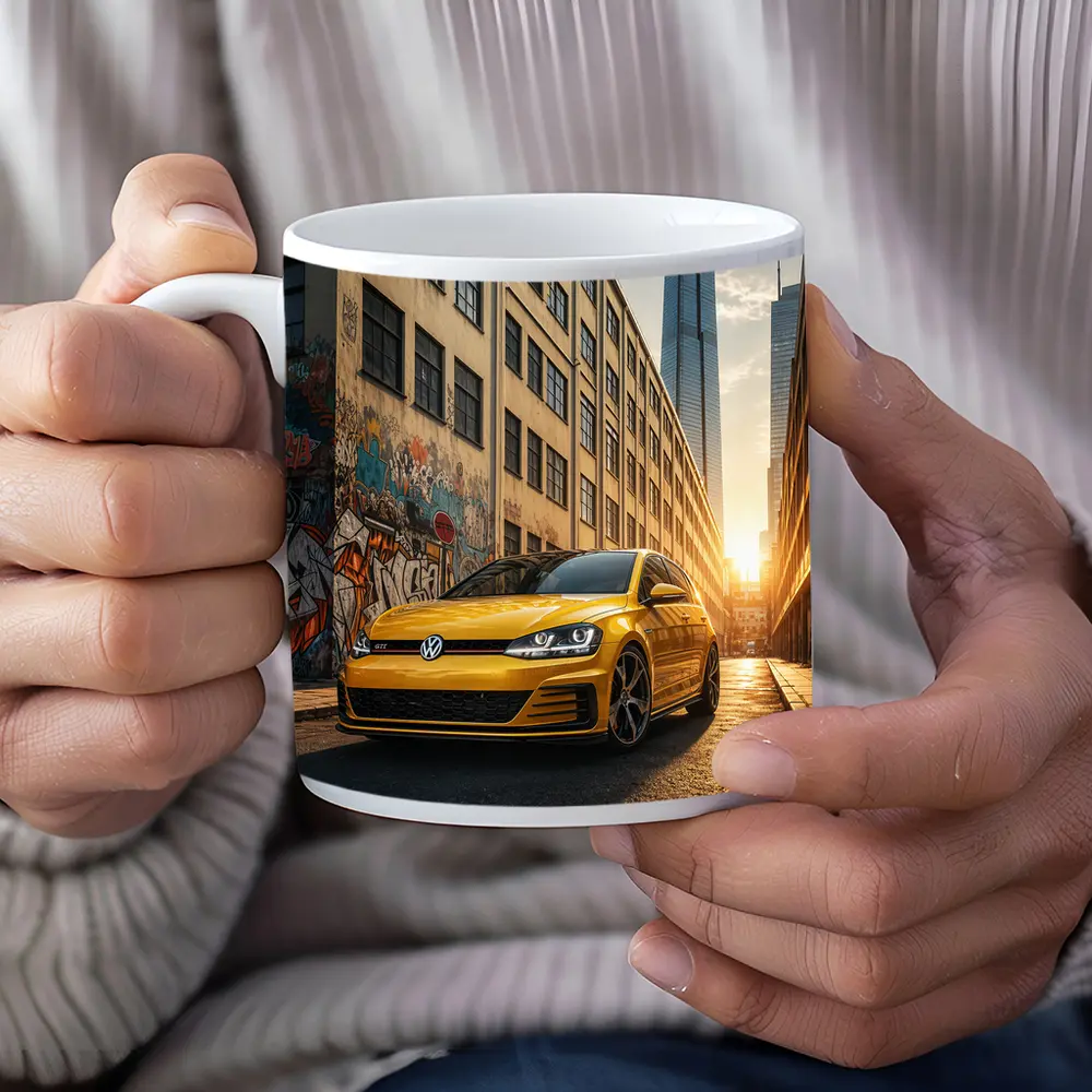 Volkswagen Golf GTI Yellow Urban Street Sunset – Mugs