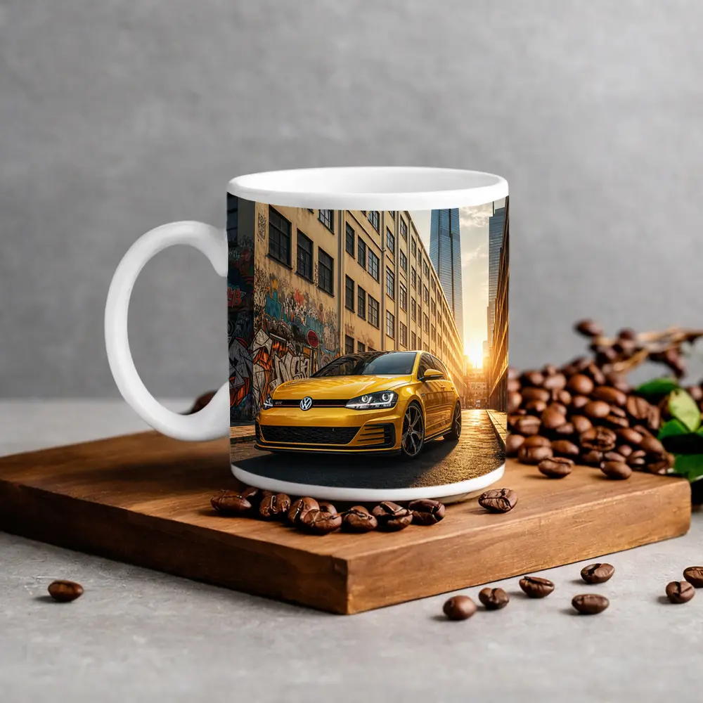 Volkswagen Golf GTI Yellow Urban Street Sunset – Mugs