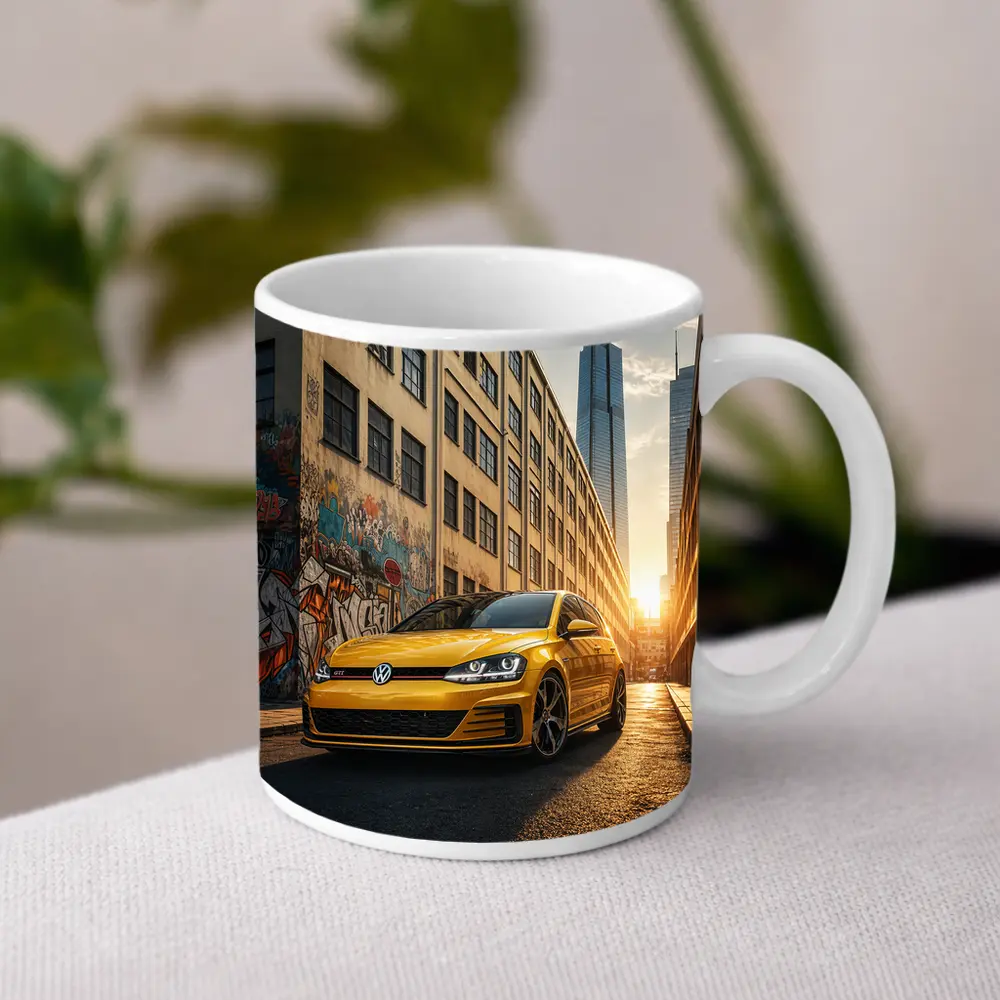 Volkswagen Golf GTI Yellow Urban Street Sunset – Mugs