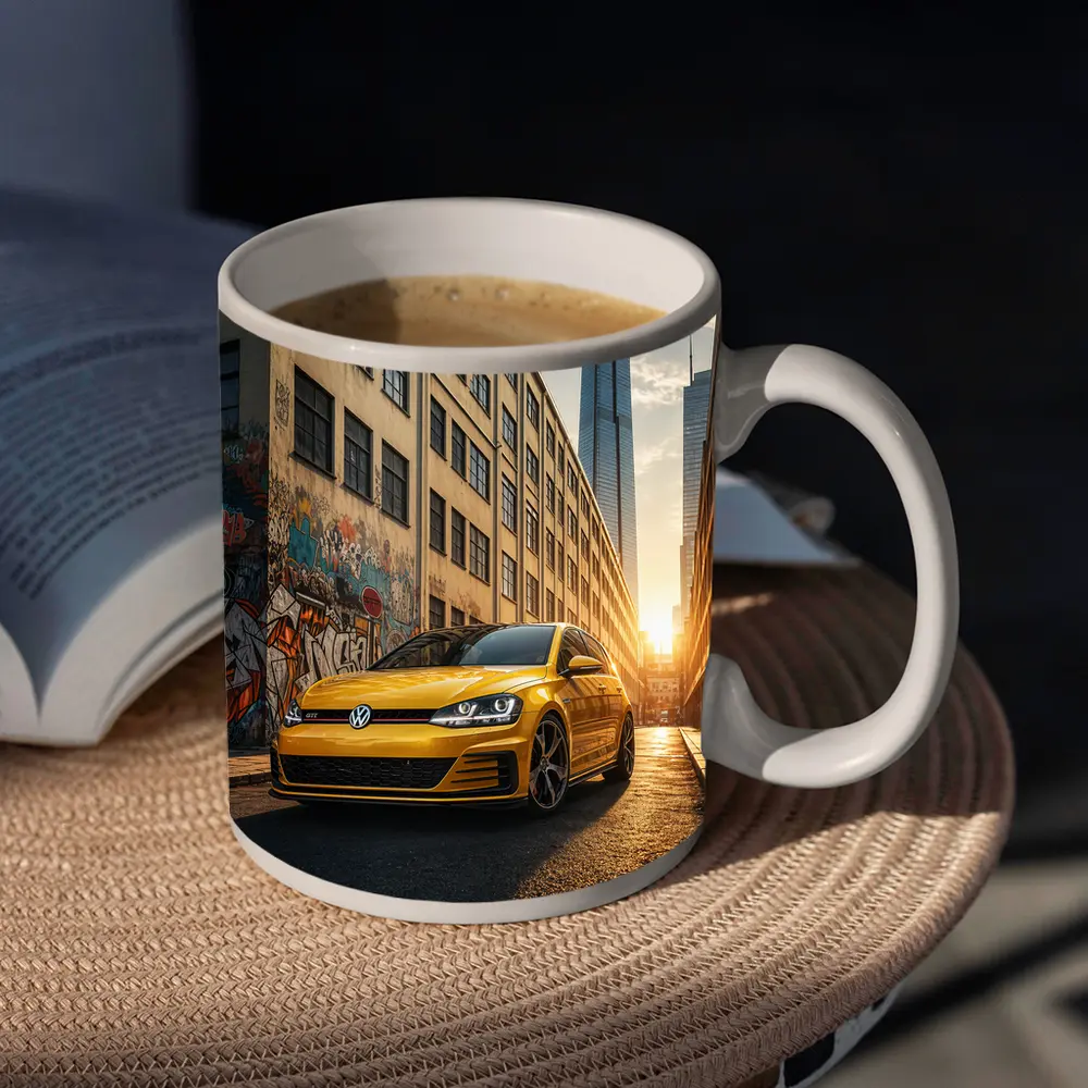 Volkswagen Golf GTI Yellow Urban Street Sunset – Mugs