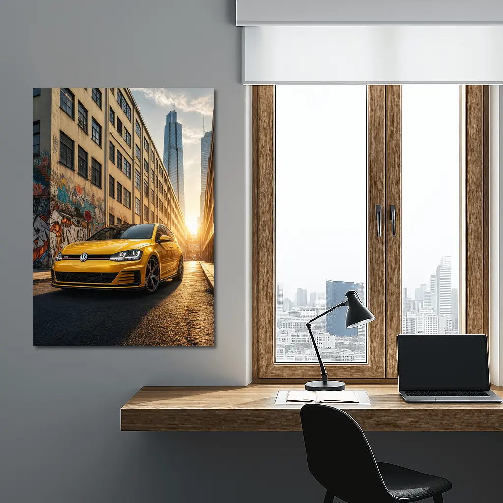 Volkswagen Golf GTI Yellow Urban Street Sunset – Wall Art