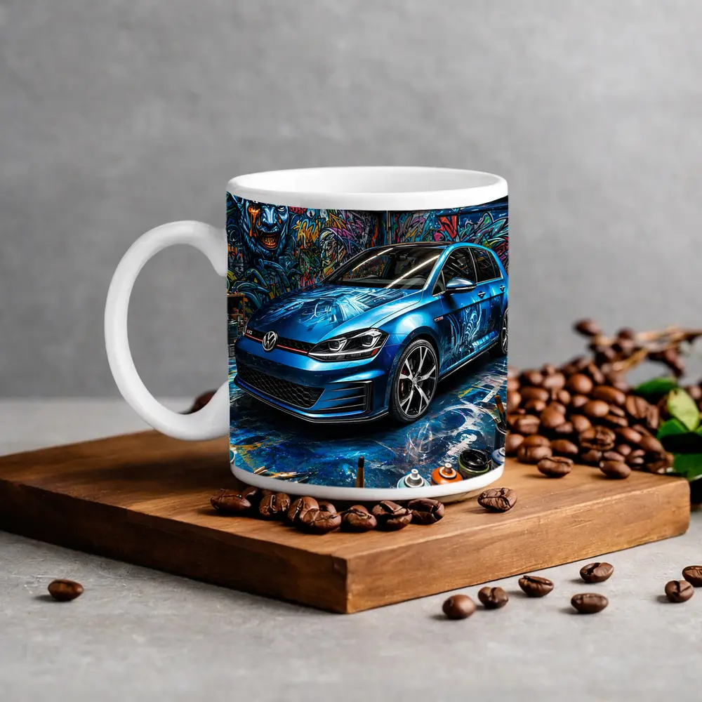 Volkswagen Golf GTI Blue Graffiti Garage – Mugs